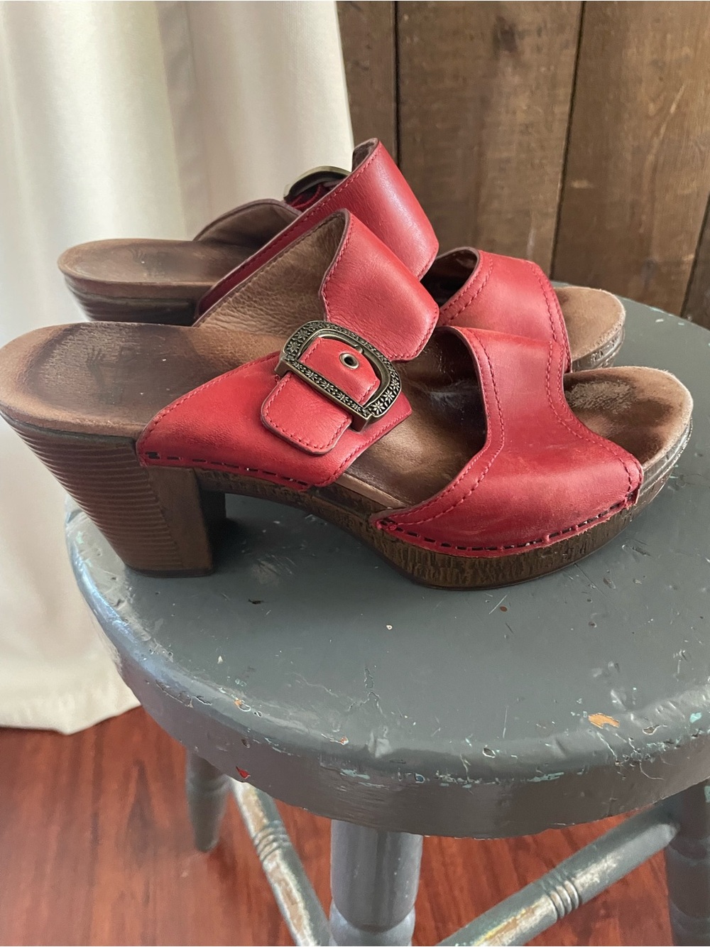 Red Dansko high heel sandals